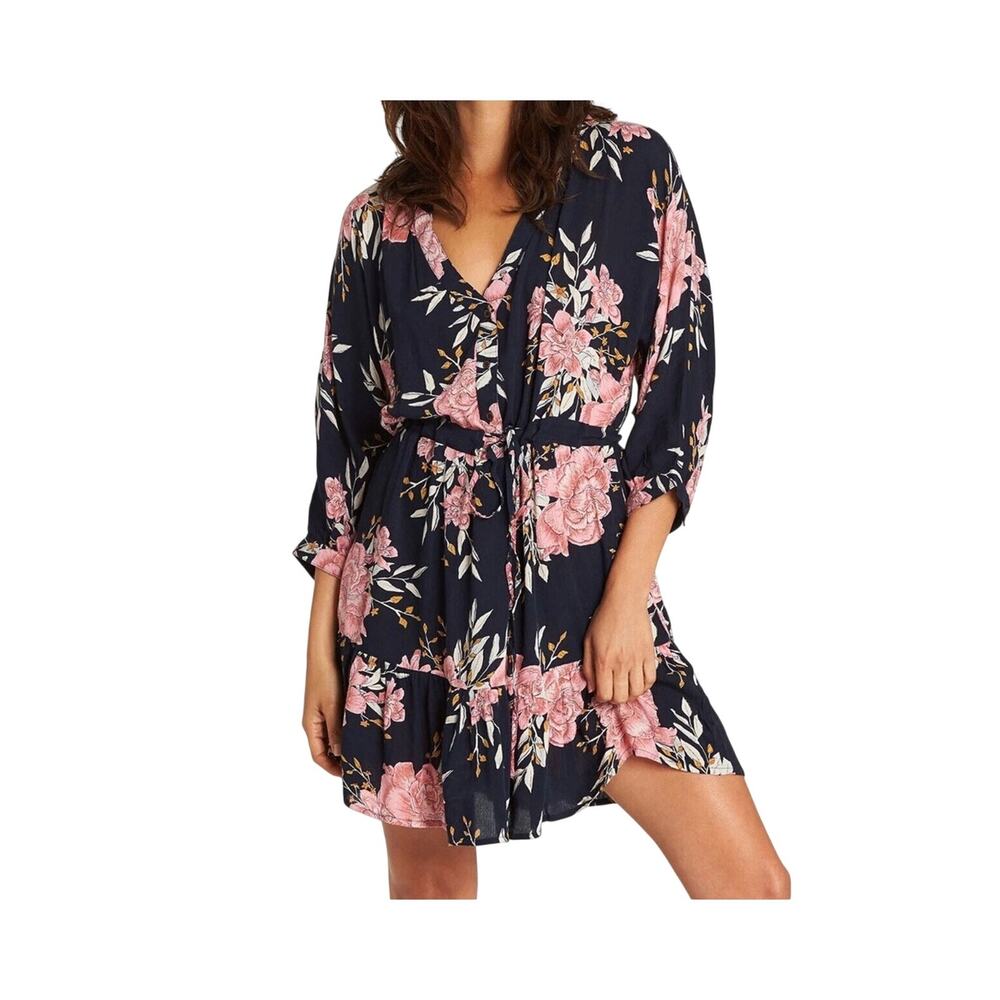 Billabong Marry Mine Floral Mini Dress Blue Pink Boho Medium